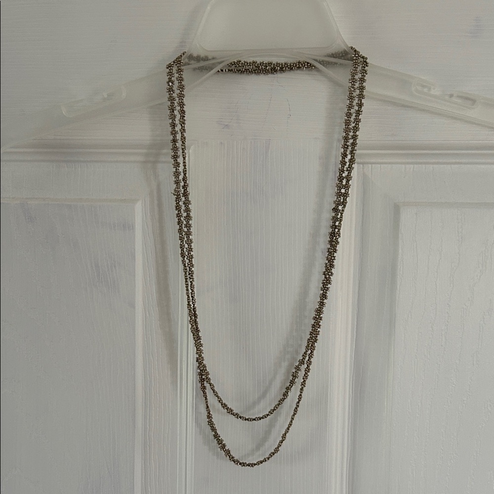 Layered Gray and Tan Beaded Necklace